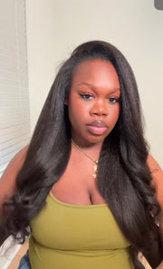 Natural Black Kinky Straight Half Wig
