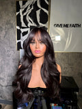 Natural Black Curtain Bangs Frontal Wig