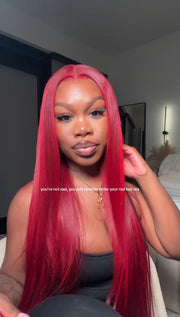Red Balayage Straight Frontal Wig